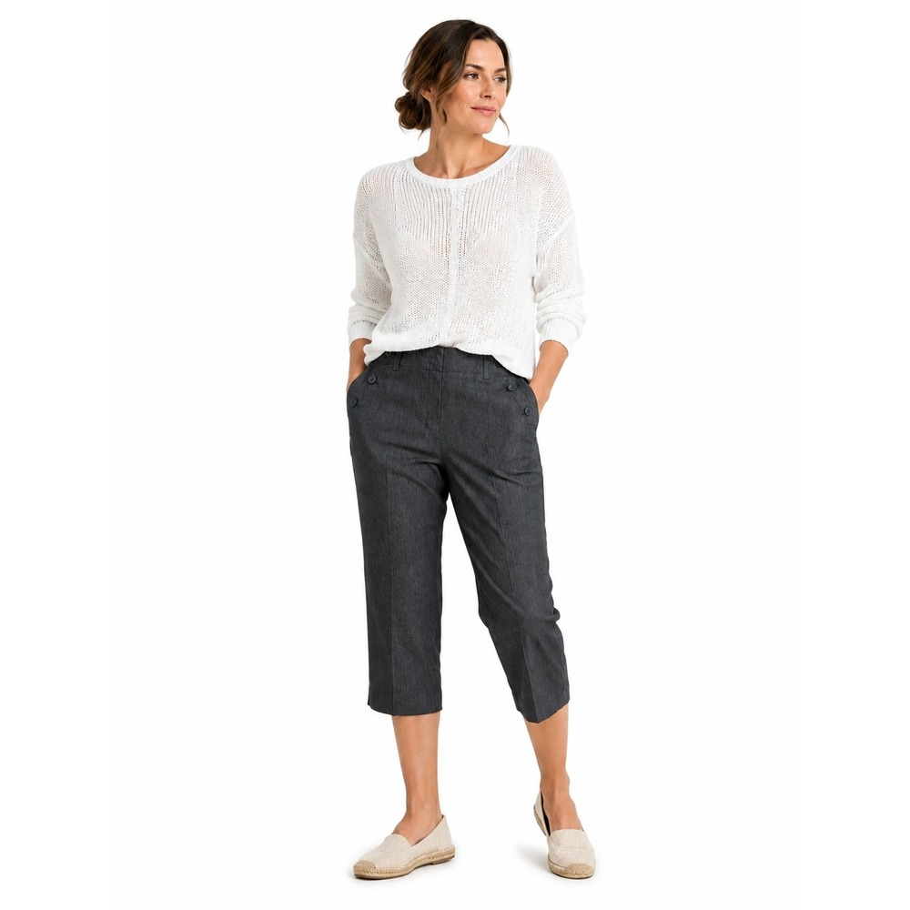 Sandro‎ Sportswear Wide Leg Cropped Capri Pants Fisherman Stretch Gray Womens 14
